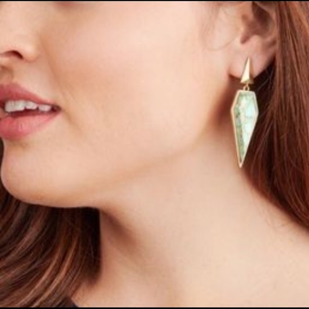 Stella & Dot | Modern Linear GOLD + AquaBlue Winona Drop Earrings - Picture 4 of 7